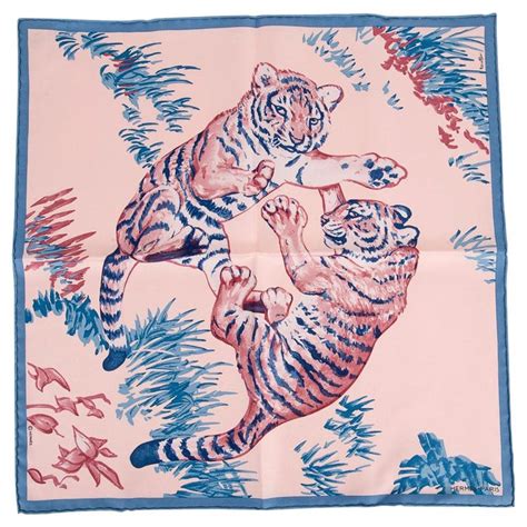 les tigreaux hermes|Hermes Scarf Les Tigreaux 45 Rose Pale / Blue New w/Box.